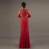 Red Beaded Evening Gown – Elegant Formal Dress with Sheer Sleeves & Front Slits for Weddings & Parties