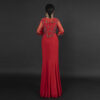 Women's Red Beaded Embroidered Evening Gown - V-Neck Mermaid Formal Dress with Side Slit