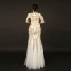 White and Gold Formal Evening Dress with Handmade Embroidery