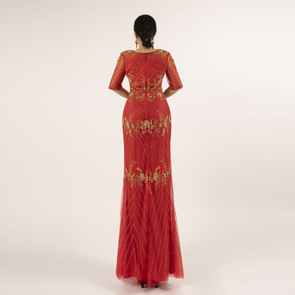 Red Gold Beaded Mermaid Evening Dress - Elegant Formal Prom Gown
