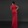 Luxury Red Evening Gown with Silver Beaded Embroidery - Half Sleeve V-Neck Formal Dress for Gala, Red Carpet & Elegant Events