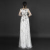 Elegant White Evening Gown with Silver Floral Beaded Embroidery - Half Sleeve Formal Dress for Gala, Wedding & Red Carpet Events