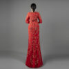 Luxury Red Evening Gown with Gold Floral Embroidery - Half Sleeve V-Neck Formal Dress