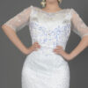 Glamorous White Feather-Trimmed Evening Gown with Beaded Sheer Sleeves - Mermaid Formal Dress