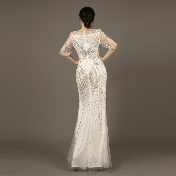 Luxury Silver Hand Beaded Formal Dress – Long Evening Gown for Special Occasions