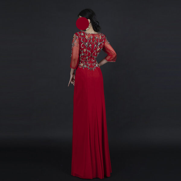 Red Beaded Evening Gown for Women – Elegant Split Hem Kaftan Style Dress for Weddings & Special Events