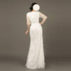 Women White Feather Beaded Evening Dress Sheer Embellished Formal Gown with Feather Hem