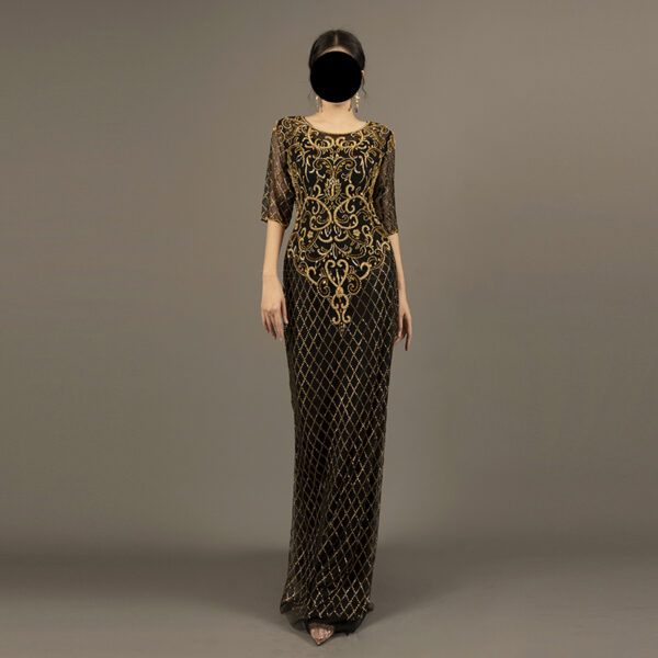 Black Gold Embroidered Mermaid Evening Dress - Elegant Beaded Formal Gown