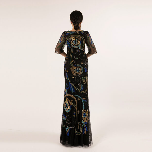 Black Hand-Beaded Evening Gown with Colorful Embroidery – Luxury Mermaid Dress