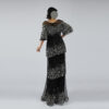 Glamorous Black Silver Sequin Mesh Evening Gown - Half Sleeve Tiered Sparkle Maxi Dress for Formal Events