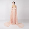 Luxury Blush Pink Lace-Embellished Gown with Dramatic Sheer Cape Formal Dress for Arabic Weddings
