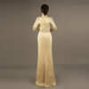 Champagne Gold Evening Gown with Shoulder & Waist Embroidery – Elegant Formal Dress