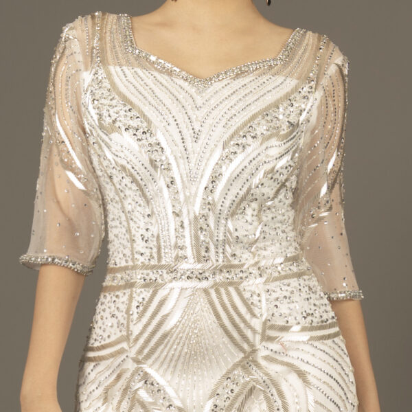 Luxury Silver Hand Beaded Formal Dress – Long Evening Gown for Special Occasions