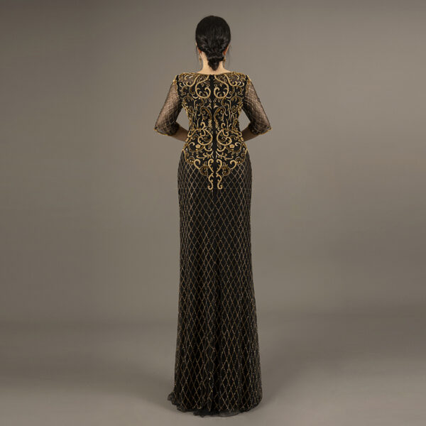 Black Gold Embroidered Mermaid Evening Dress - Elegant Beaded Formal Gown
