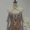 Sparkling Crystal Mermaid Runway Dress with Cape