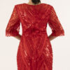 Glamorous Red Sequin & Feather Evening Gown - Half Sleeve Mermaid Formal Dress