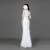 Glamorous White Feather-Trimmed Evening Gown with Beaded Sheer Sleeves - Mermaid Formal Dress