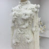 Exquisite High Neck 3D Floral Embellished White Gown with Long Train