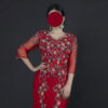 Red Beaded Evening Gown for Women – Elegant Split Hem Kaftan Style Dress for Weddings & Special Events