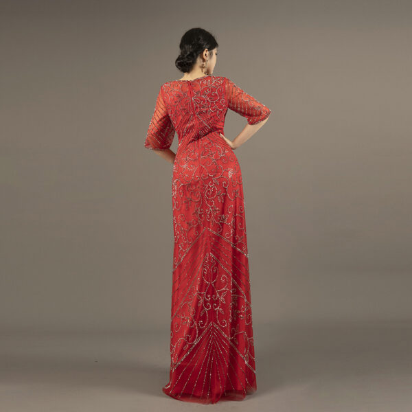 Luxury Red Evening Gown with Hand Beaded Embellishment