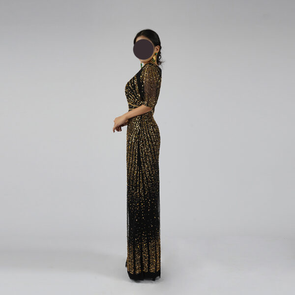 Elegant Black Mermaid Dress with Gold Beaded Details