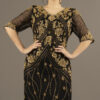 Elegant Black and Gold Embroidered Evening Gown – Mother of the Bride Dress with Sheer Sleeves