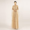 Champagne Beaded Evening Gown with Sheer Cape Sleeves