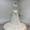 Exquisite High Neck 3D Floral Embellished White Gown with Long Train