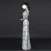 White Formal Gown with Silver Hand Embroidery and Beaded Fringe Tassels