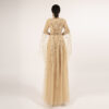 Champagne Beaded Evening Gown with Sheer Cape Sleeves