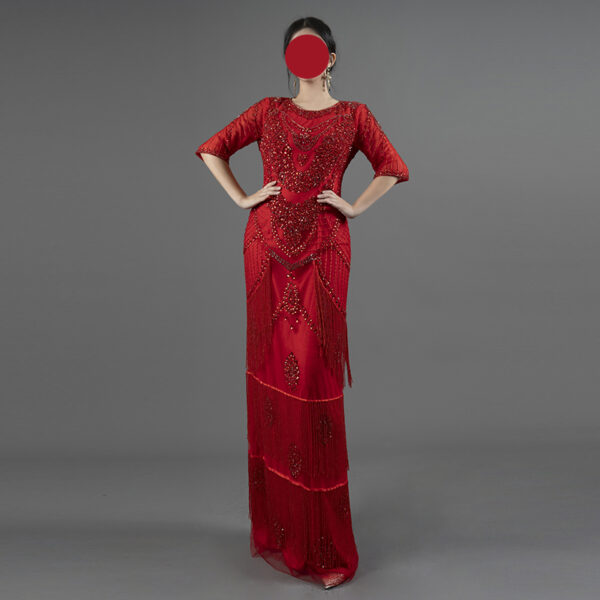 Great Gatsby Inspired Black & Gold Beaded Fringe Evening Gown - Art Deco Flapper Dress for Formal Events