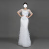 Glamorous White Feather-Trimmed Evening Gown with Beaded Sheer Sleeves - Mermaid Formal Dress