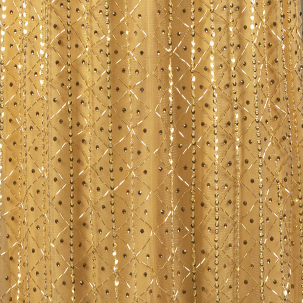 Gold Beaded Evening Gown for Mother of the Bride – Elegant Half Sleeve Formal Dress with Geometric Hand Embroidery