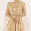 Champagne Beaded Evening Gown with Sheer Cape Sleeves