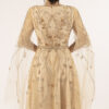 Champagne Beaded Evening Gown with Sheer Cape Sleeves