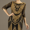 Great Gatsby Inspired Black & Gold Beaded Fringe Evening Gown - Art Deco Flapper Dress for Formal Events