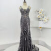 Black silver beaded art deco mermaid evening gown, luxury formal dress with geometric sequin details
