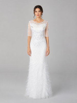 Beaded Feather Mermaid Formal Gown