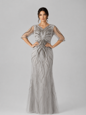 Flowing Beaded V-Neck Mermaid Formal Gown