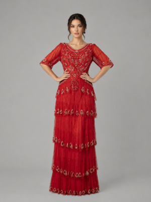 Vintage Tiered Beaded Gala Long Gown