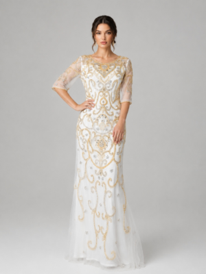 Vintage Swirl Crystal Floor Length Gala Gown