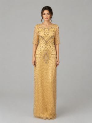 Geometric Rhinestone Mesh Floor Formal Gown