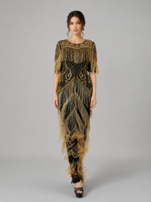 Flapper Style Beaded Fringe Mermaid Evening Gown