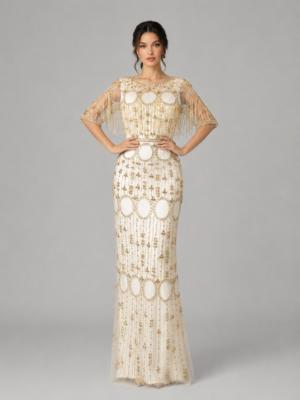 Fringe Art Deco Beaded Floor Length Occasion Dress