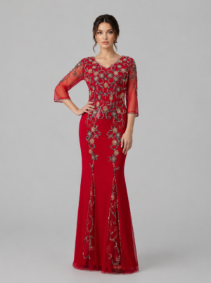 Floral Beaded Floor Length Occasion Dress