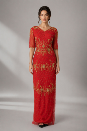 Embellished V Neck Mermaid Formal Evening Gown