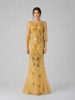 Luxury Hand-Beaded Formal Gown with Floral Motifs