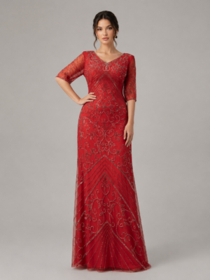 Intricate Scroll Beaded Floor-Length Occasion Dress