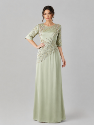 Luxury Hand Beaded Satin Column Occasion Dress