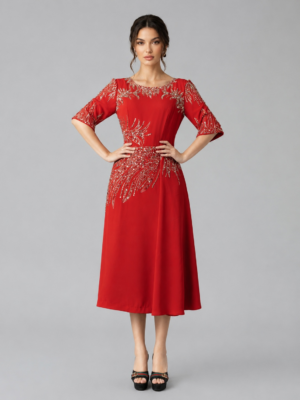 Elegant Beaded Midi Evening Gown
